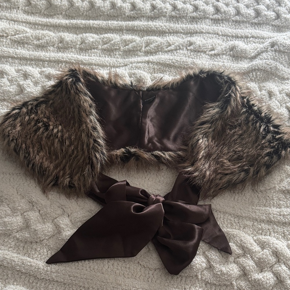 Express Faux Fur and Satin Brown Wrap, NWOT